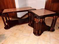 Conjunto de mesas de madeira e pedra de mármore de sala de estar