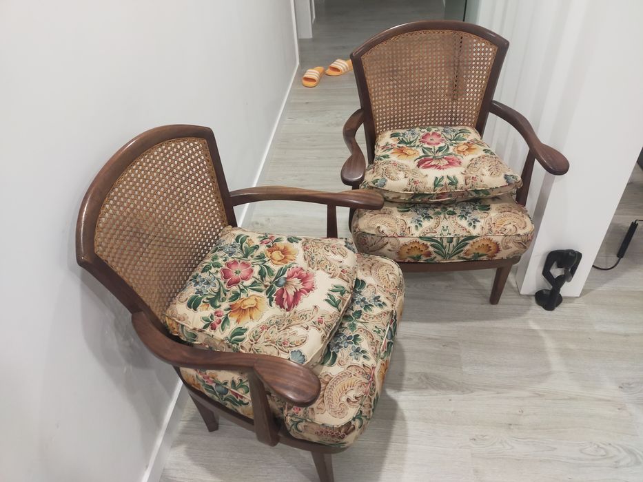 Bergeres cadeirão Luís XV palhinha