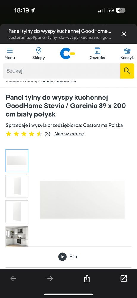 Panel tylni do wyspy kucgennej GoodHome stevia/garcina 89x200cm biały