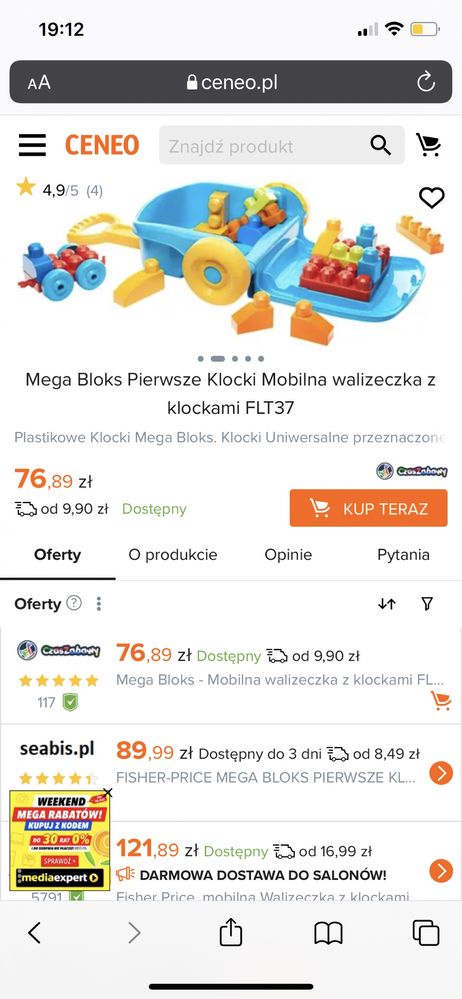 OKAZJA - FISHER-PRICE Mega Bloks Walizka na Kółkach z Klockami