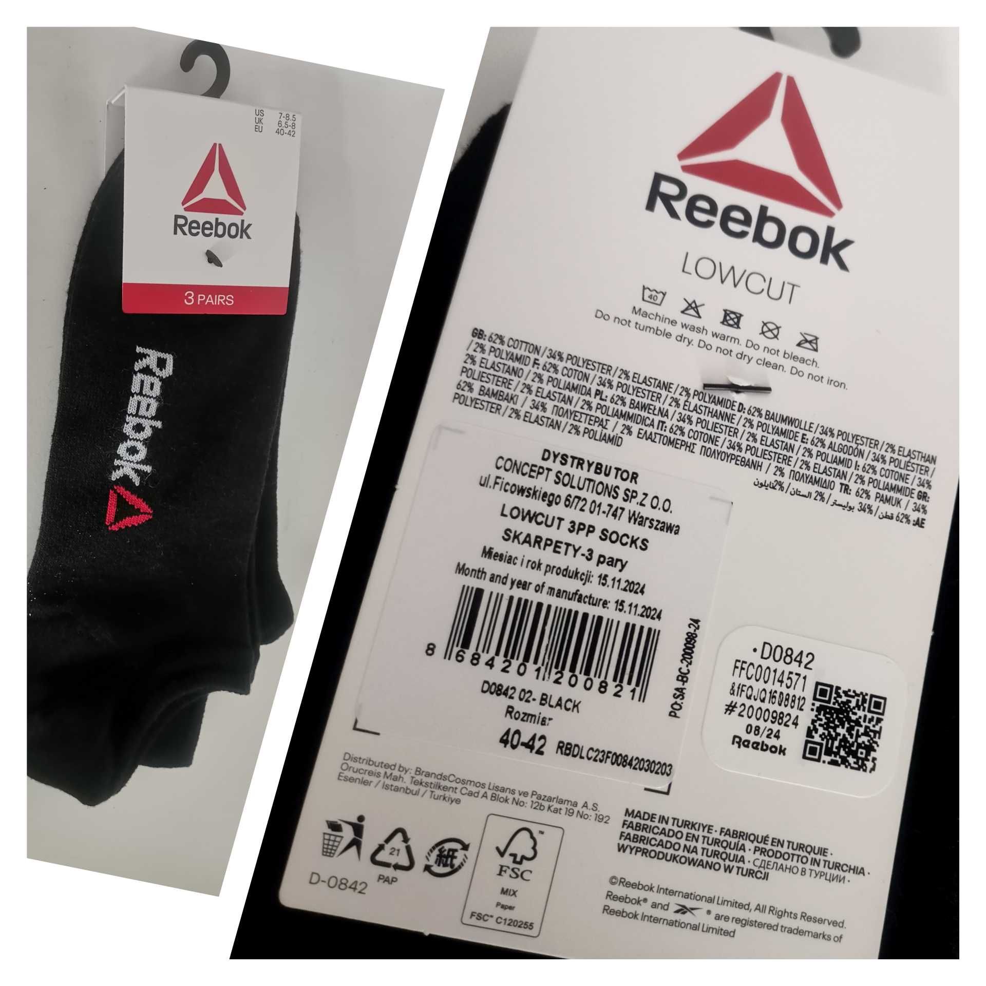 Nowe Reebok skarpety  40/42 skarpety stopki reebok męskie