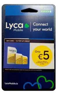 Lycamobile IE +353 Starter Irish Karta SIM Irlandia Aktywna + €5.00