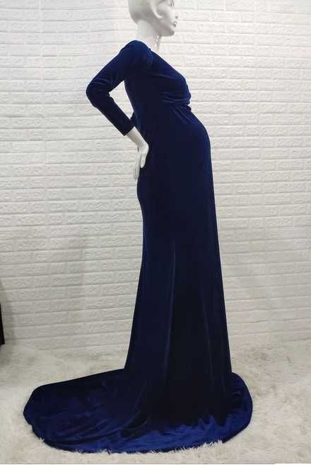 Suknia do sesji ciążowej welwetowa aksamitna granatowa M