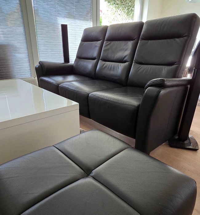 Sofa Vero Narciso czarna skóra naturalna + pufa gratis