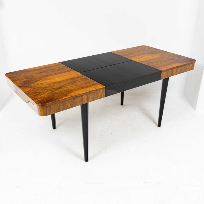 Rozkładany stół art deco projekt Halabala stary lata 50 orzech czarny