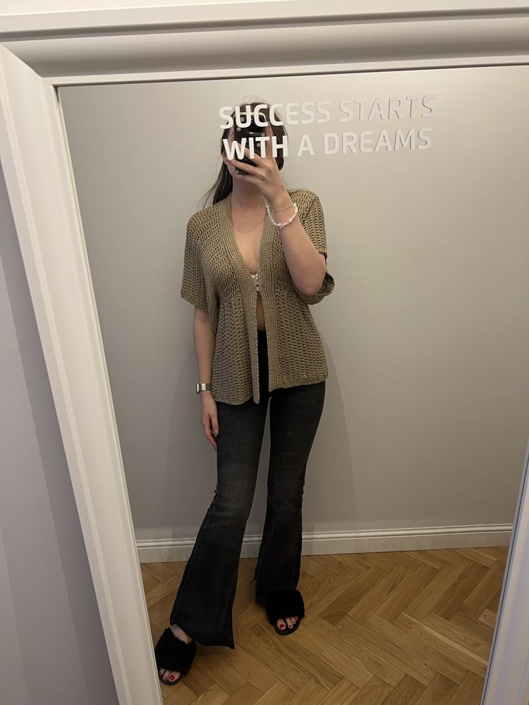 Zara S/M sweter kardigan narzutka y2k old money brazowy khaki