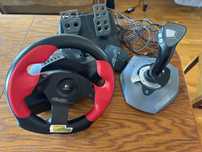 Zestaw gamerski kierownica z pedałami + joystick + mikrofon DZIAŁAJĄCE