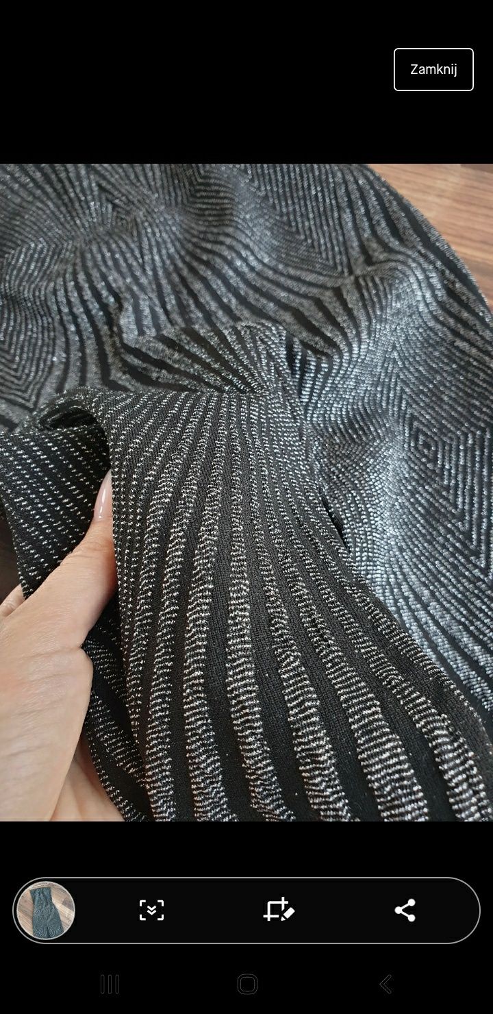 Zara spódnica midi srebrna nitka czarna geometryczne wzory xs 32 34