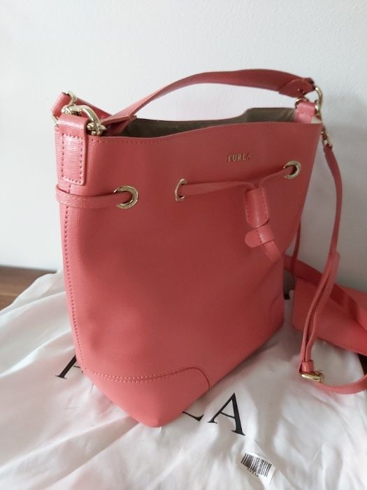 Torebka FURLA torba shoperka róż różowa damska WOREK malina 2w1