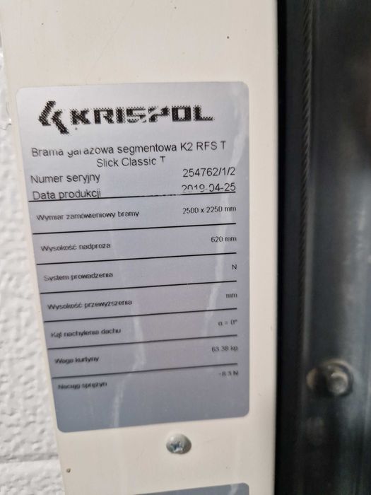 Brama garażowa segmentowa Krispol K2