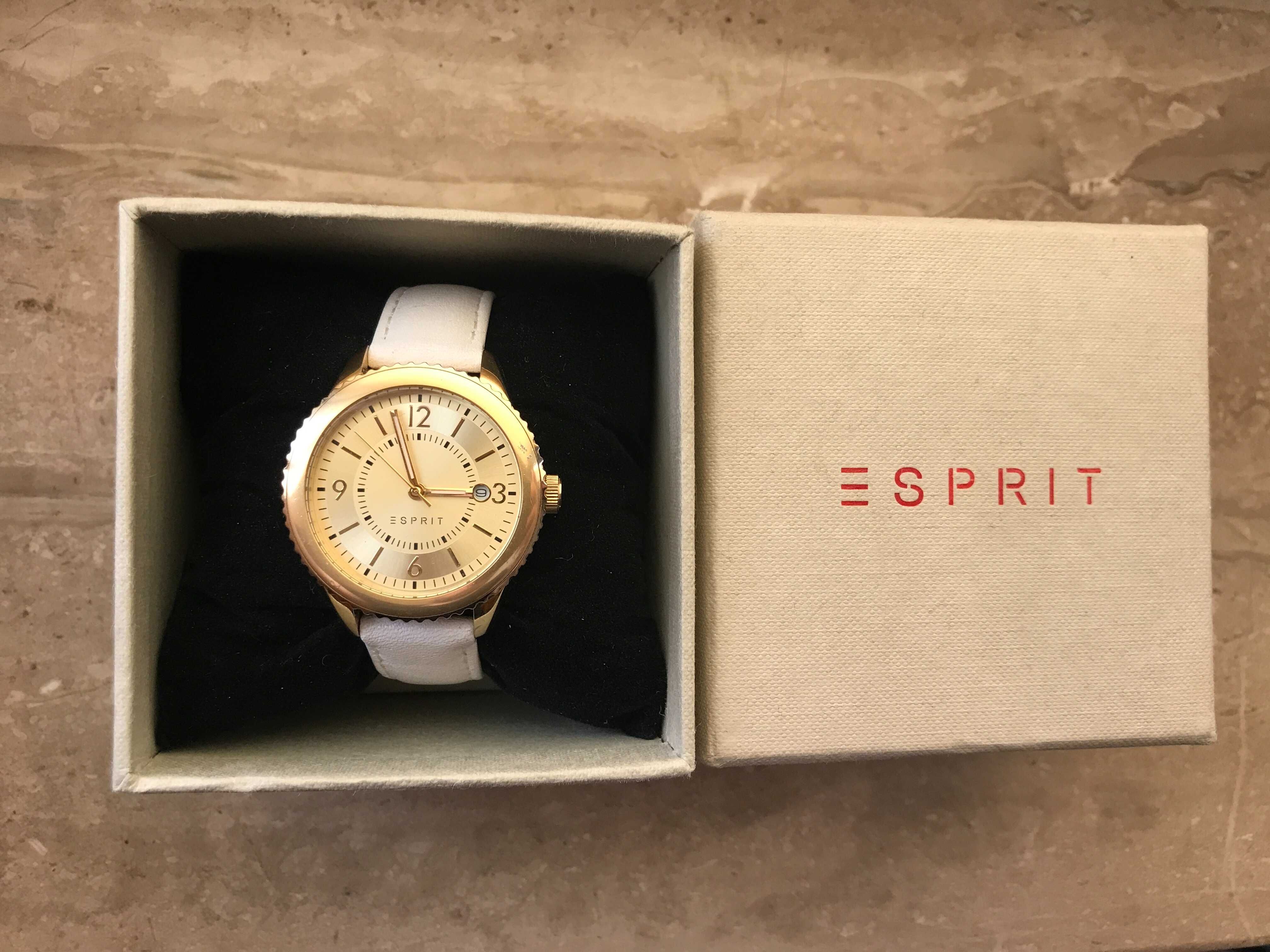 Piękny damski zegarek ESPRIT, kol. złoty, biały pasek