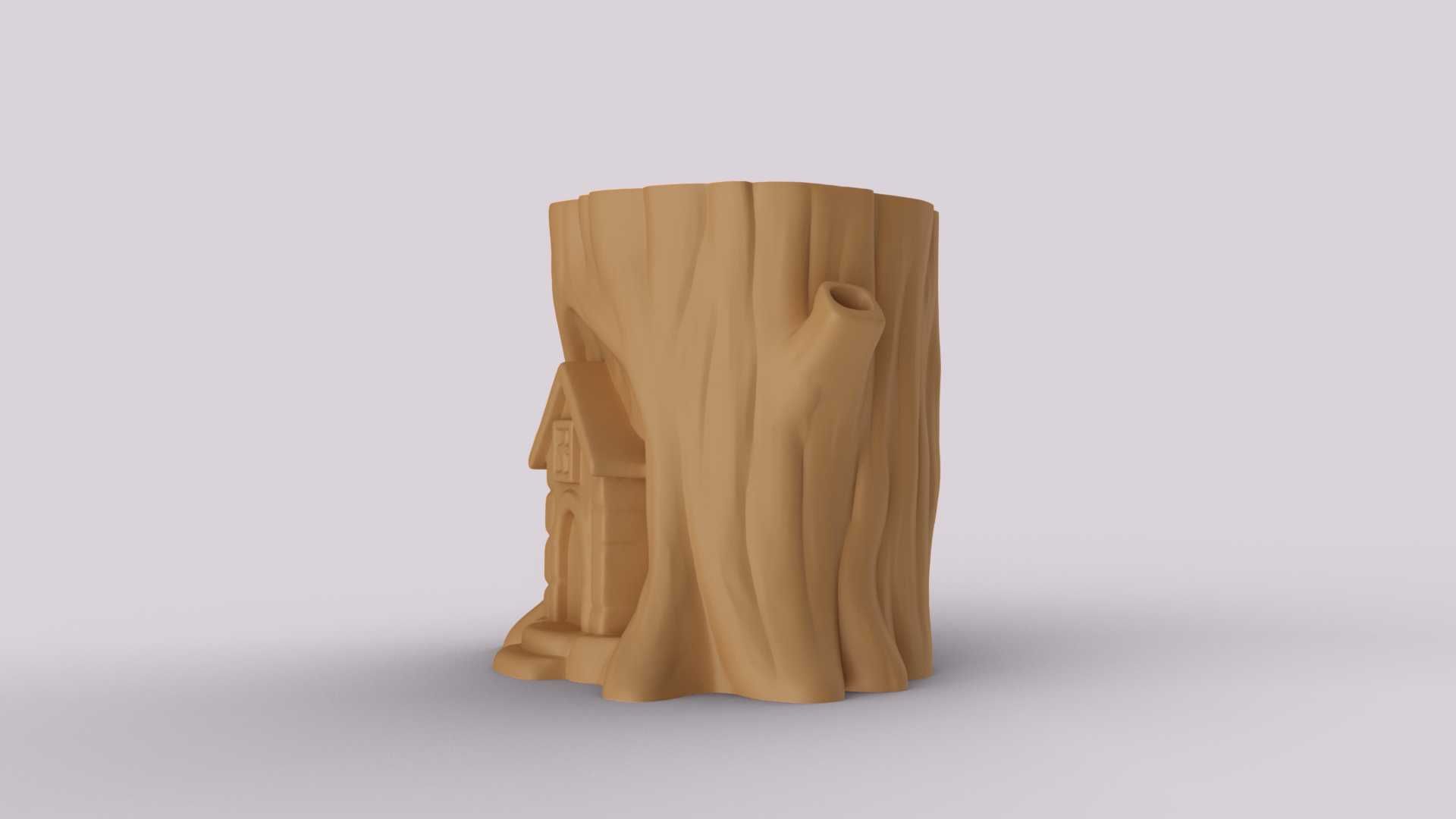 Vaso/Suporte Toco Árvore Casa 3D | Decoração Jardim Mágico