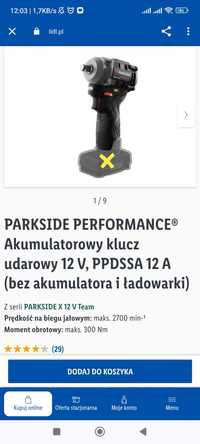 Klucz udarowy 12v Parkside performance 350nm bateria 5ah Nowy ładowark