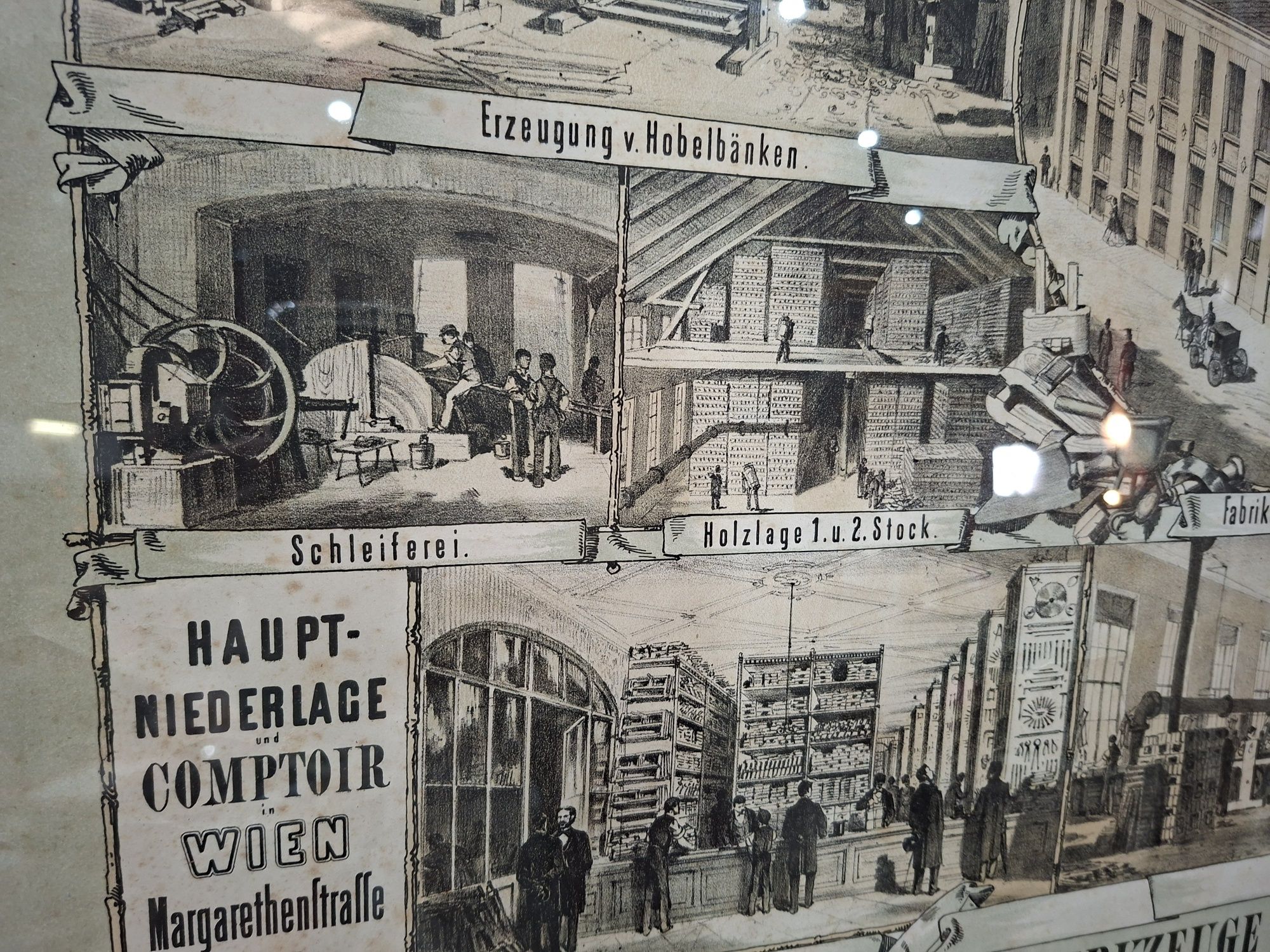 Lithografia antiga de fábrica de ferramentas em Viena - C. 1890