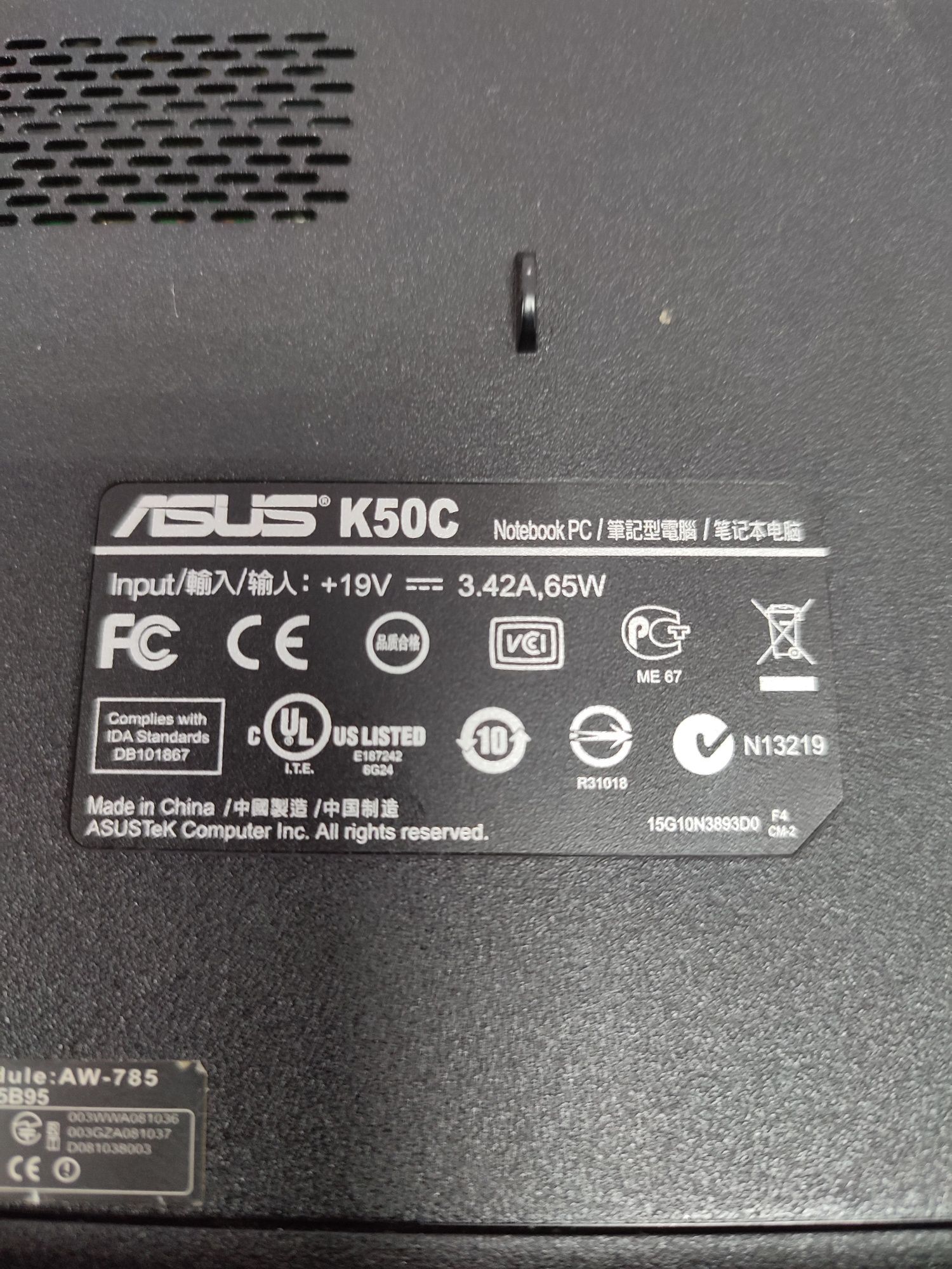 Ноутбук Asus K50C під розборку, робочий