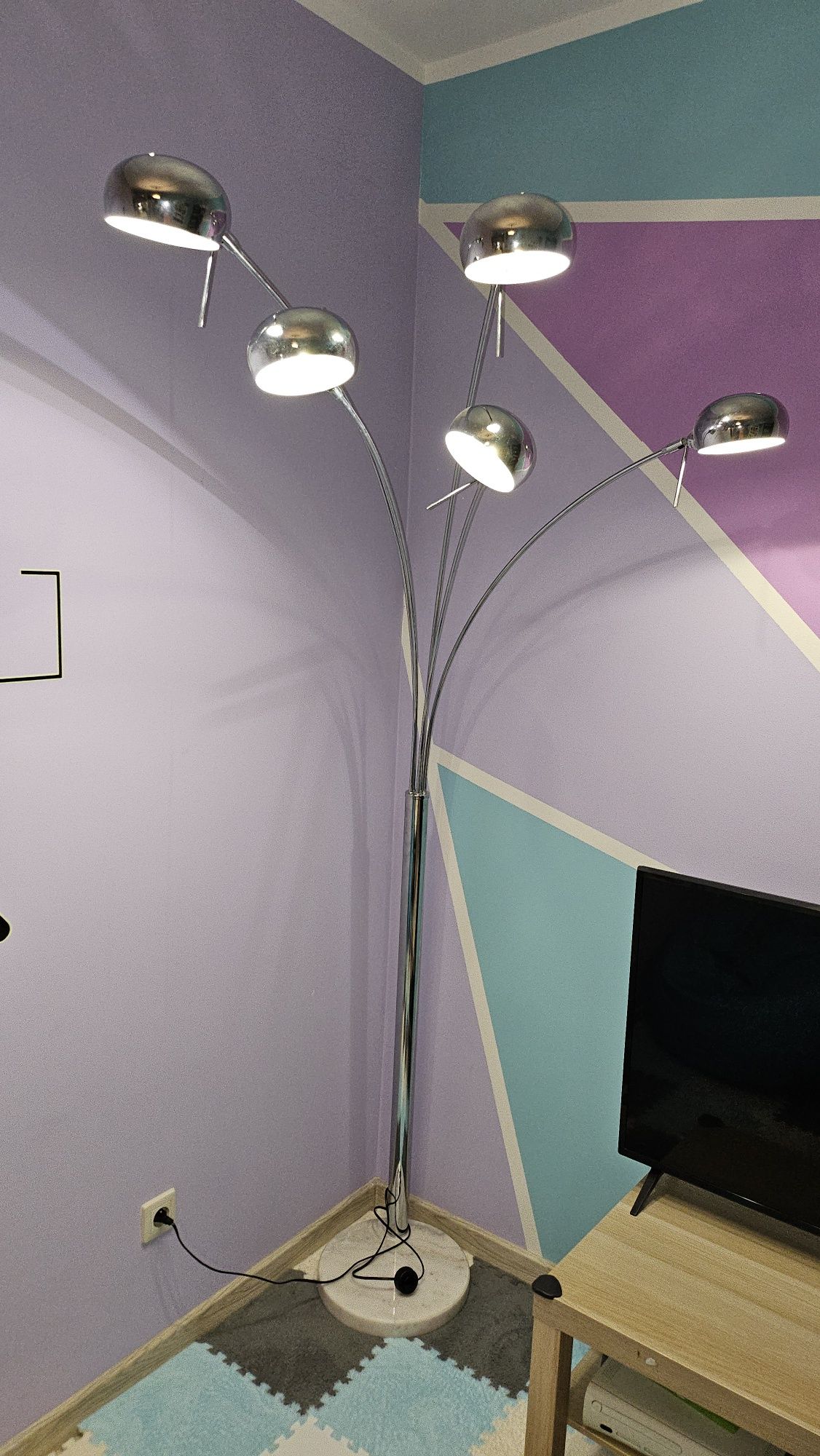 Lampa podłogowa stojąca 5-punktowa srebrna