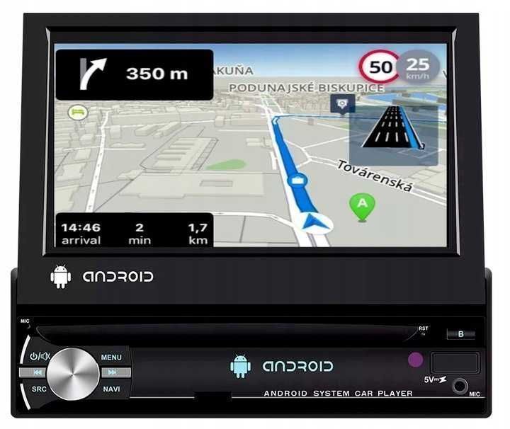Radio 1DIN Android WYSUWANY EKRAN GPS Nawigacja Bluetooth