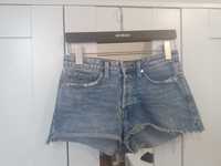 Bardzo krótkie spodenki szorty jeansowe Denham wysoki stan