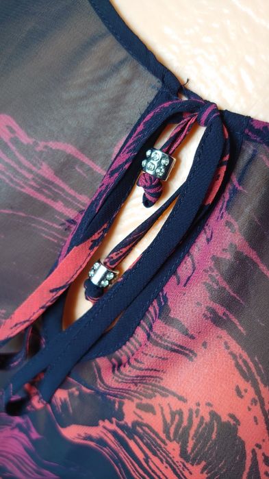 Next damska bluzka XL wzorzysta 42 granatowa w kwiaty długi rękaw prze