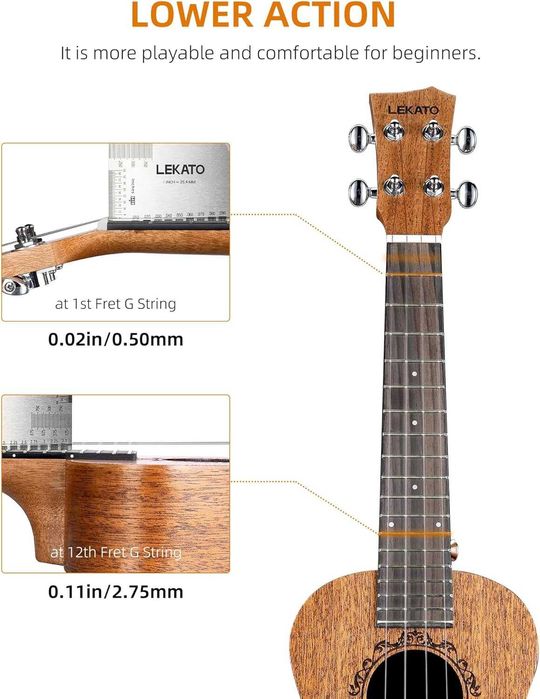 Lekato Ukulele 23 calowe profesjonalne koncertowe z pokrowcem