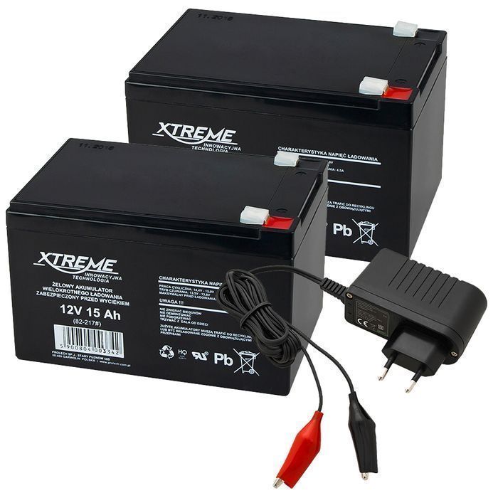 2x Akumulator żelowy 12V 15Ah UPS alarm samochodzik + ładowarka