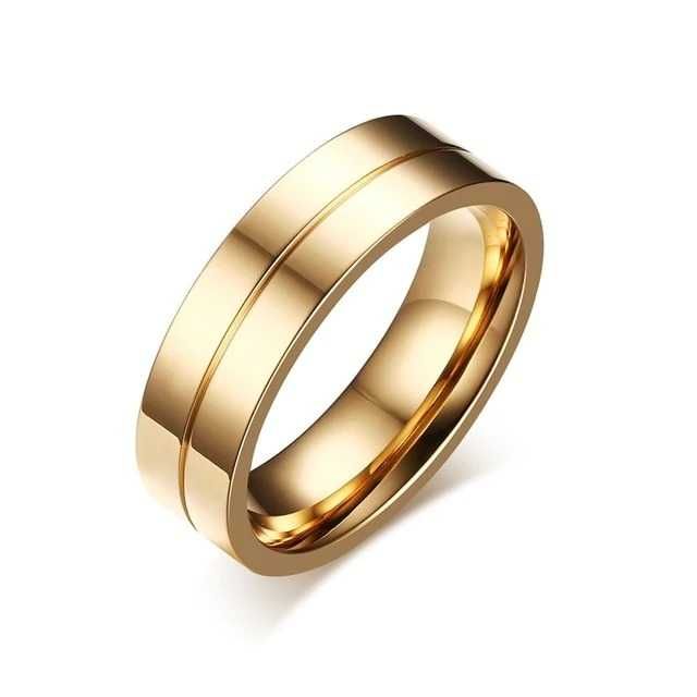 Aliança Dourada 6mm em Aço para Casamento ou Namoro - REF00080