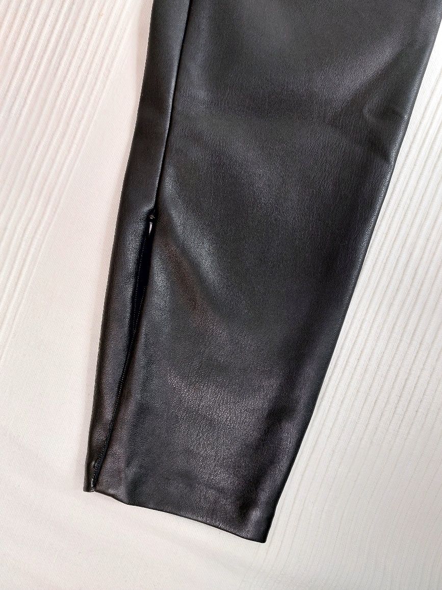 Nowe Czarne Stylowe Spodnie z Eko Skóry Damskie, Zara (L)