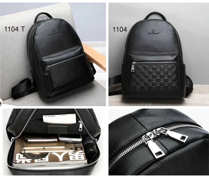 Рюкзак місткий чорний з натуральної шкіри/ Кожаный городской рюкзак