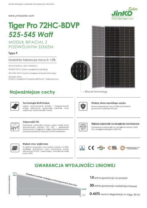Panel fotowoltaiczny Jinko Solar 540W JKM540M-72HL4-BDVP Bifacial
