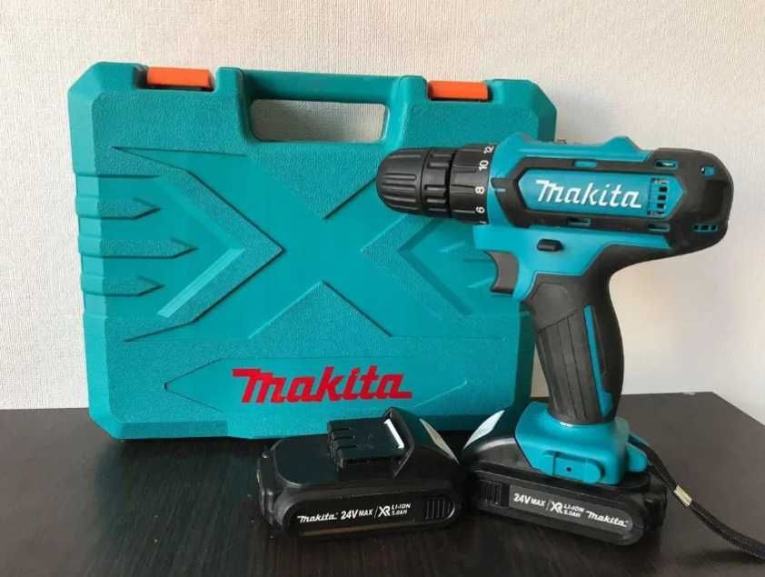 Шуруповерт Makita 24V с набором инструментов, запасной аккумулятор