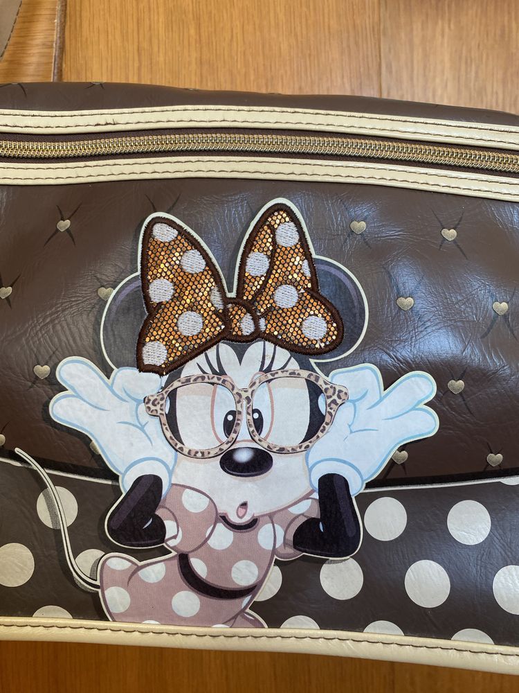 Carteira Mala grande Minnie Mouse Disney castanha e creme