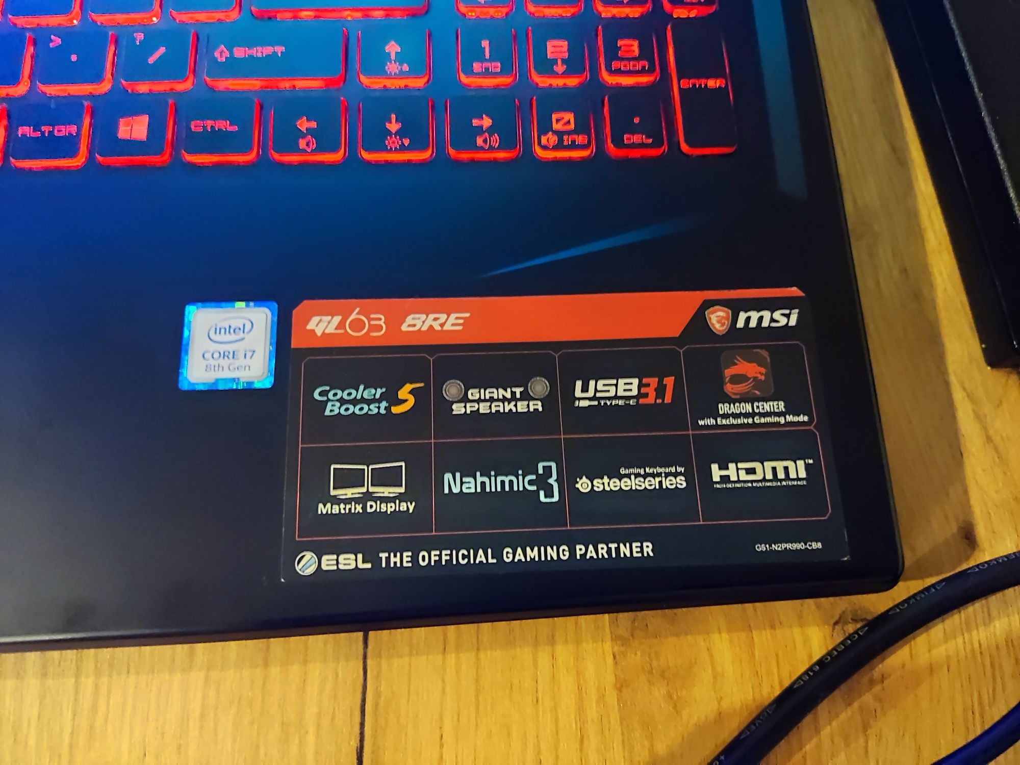 Laptop Gamingowy MSI GL63 8RE Notebook 16GB Ram SSD 500GB i7 GeForce