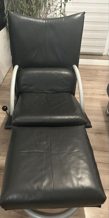 Skórzany fotel z podnóżkiem
