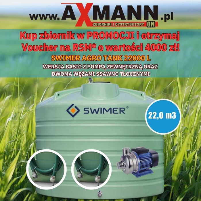 SWIMER Tank Agro 22000 litrów + VOUCHER NA RSM 4000zł + POMPA + 2 WĘŻE