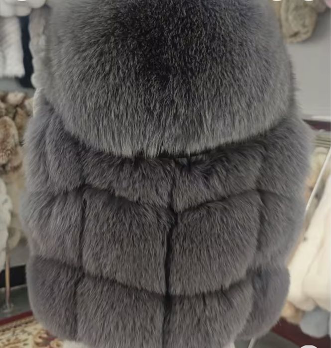 Kontantto kamizelka z futra lisa z kapturem turkus xs-5xl