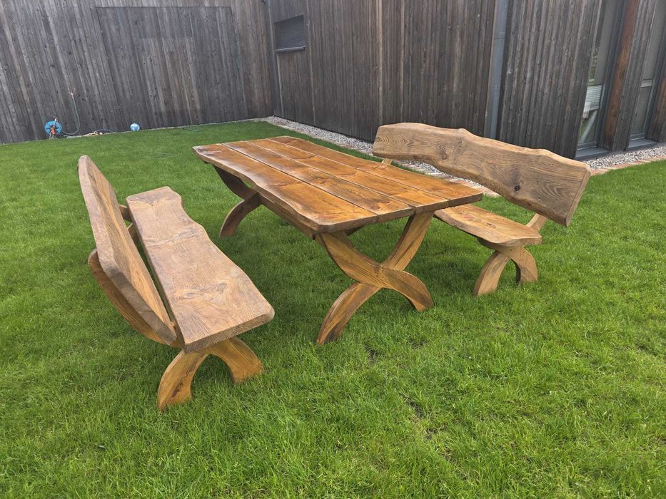 Komplet mebli ogrodowych z litego drewna świerkowego solidne PROMOCJA