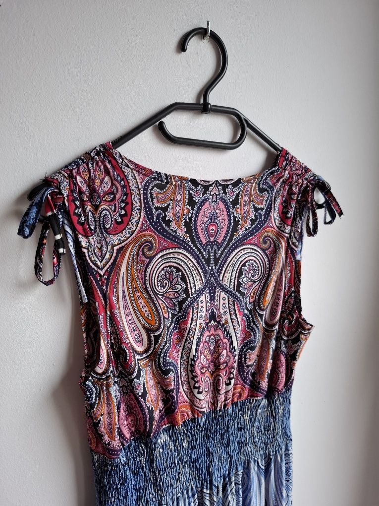 Kolorowa sukienka maxi boho wzorki luźna lato 38