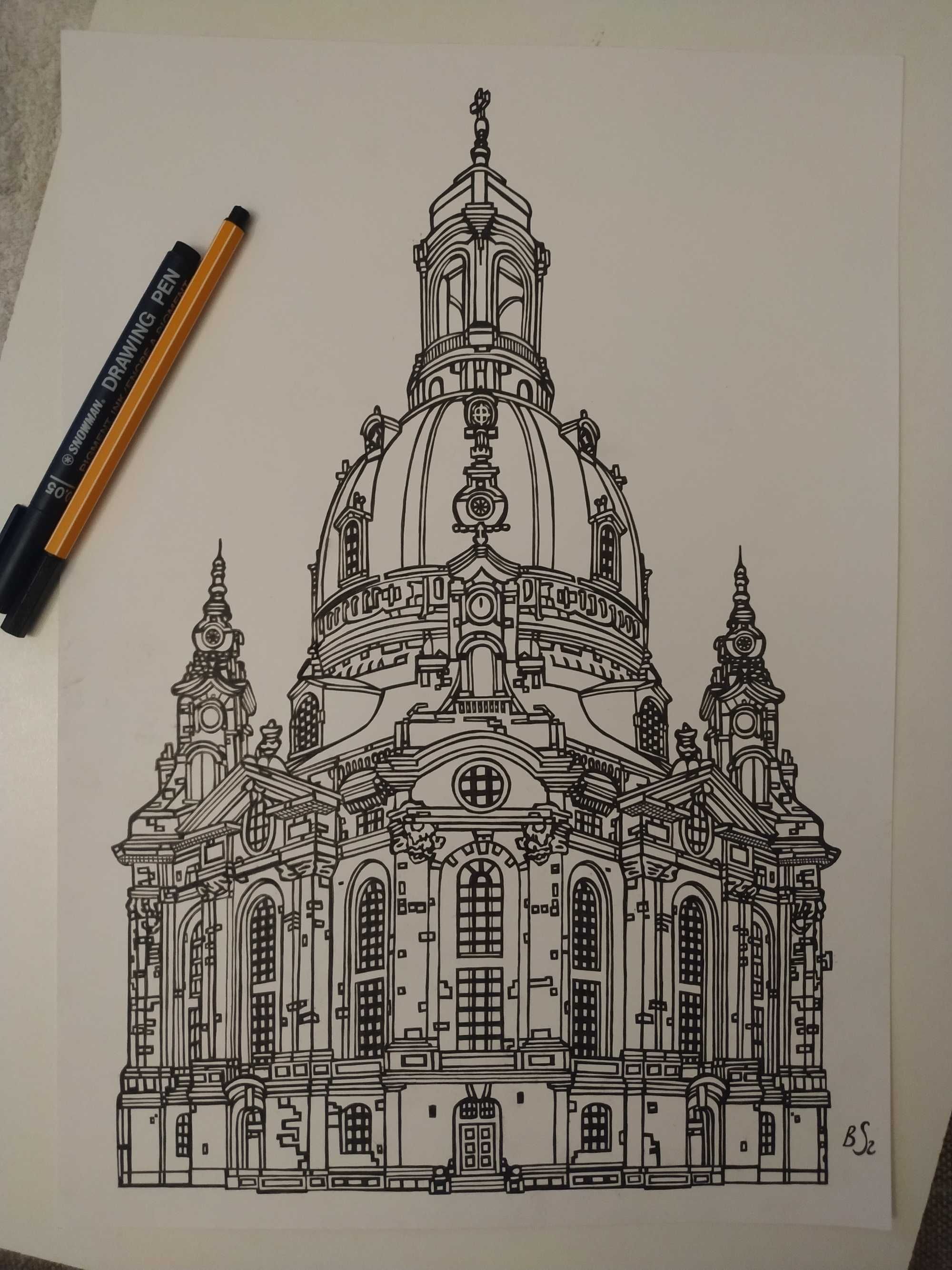 Rysunek: Frauenkirche, cienkopis - blok tech. A3, 250 g/m2