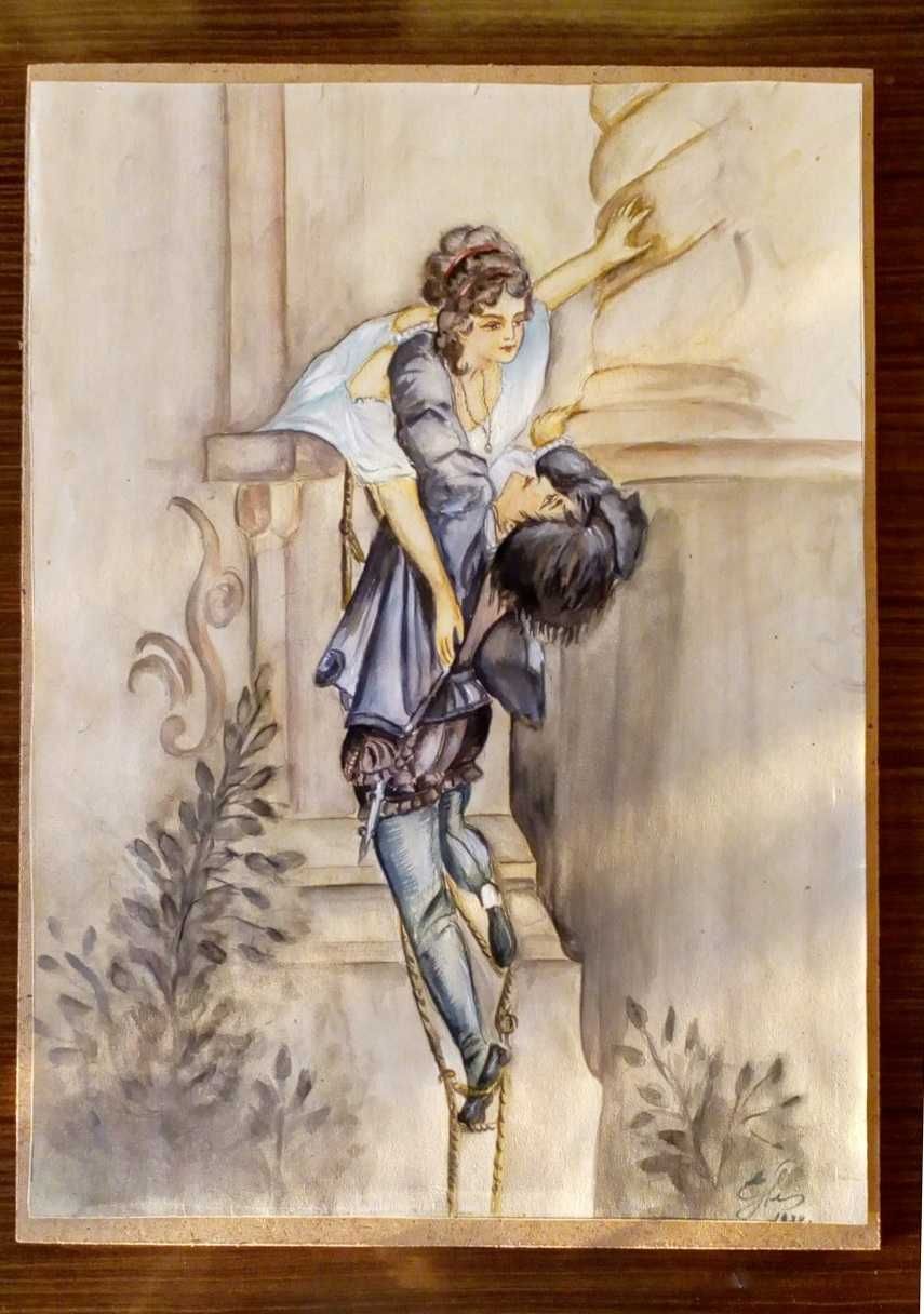 Картина аквареллю в рамі Ромео і Джульєтта