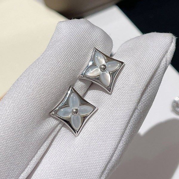 Brincos Novos Madrepérola Aço e Ouro Branco 24K Louis Vuitton