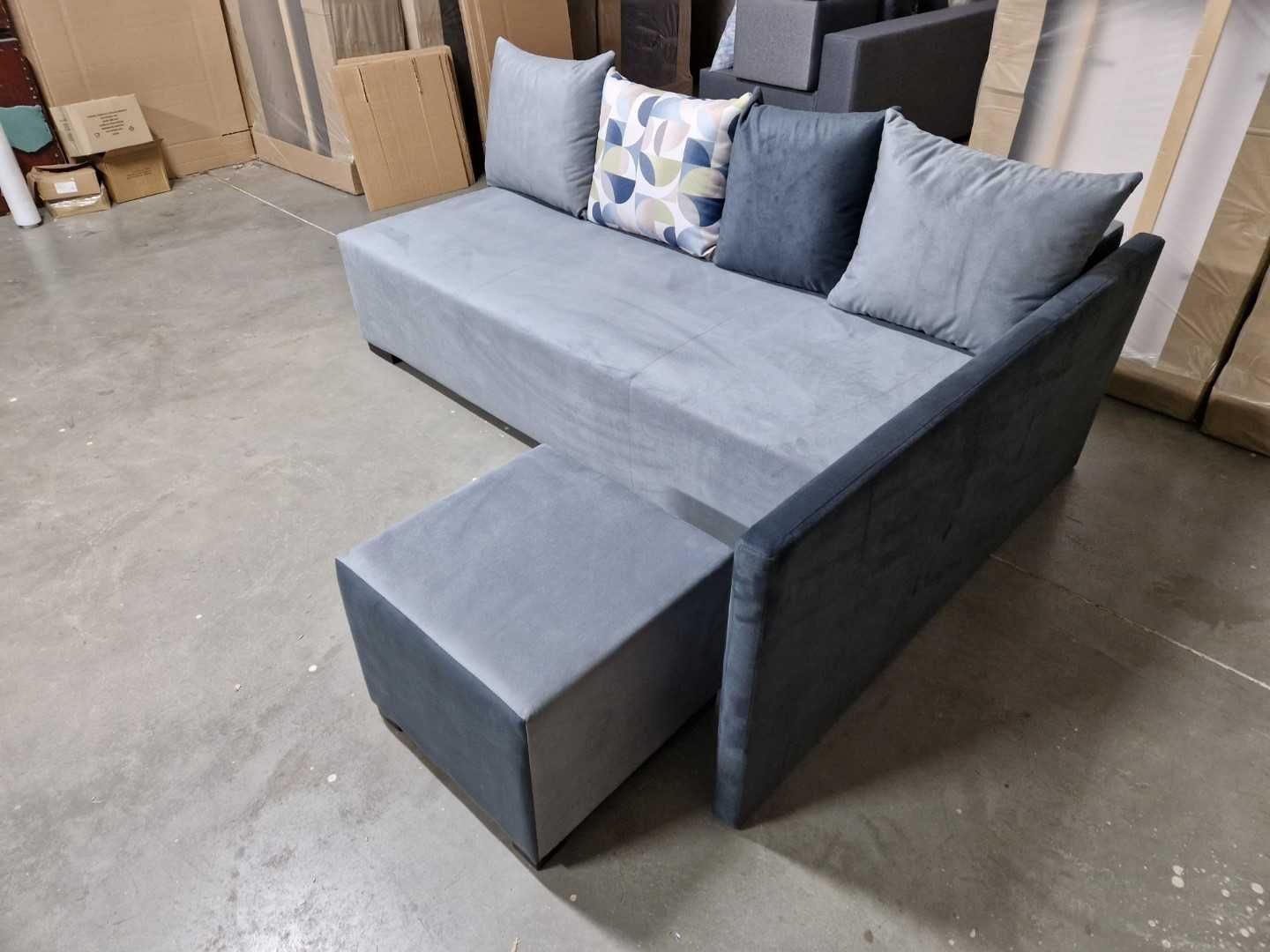 NOWA sofa narożna z pufą BONNELL funkcja spania + duży schowek automat