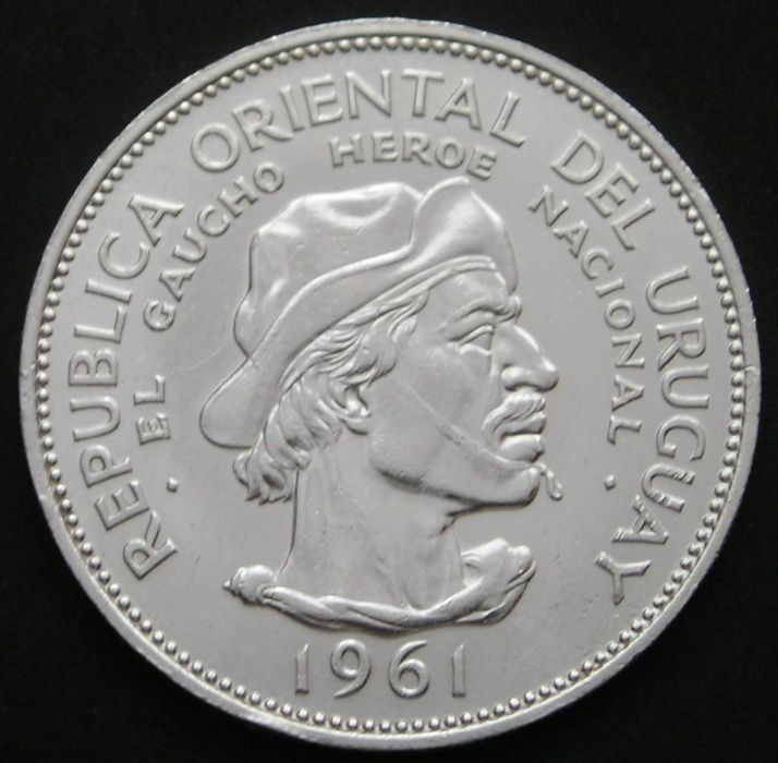 Urugwaj 10 pesos 1961 - Heroes Gauchos - srebro