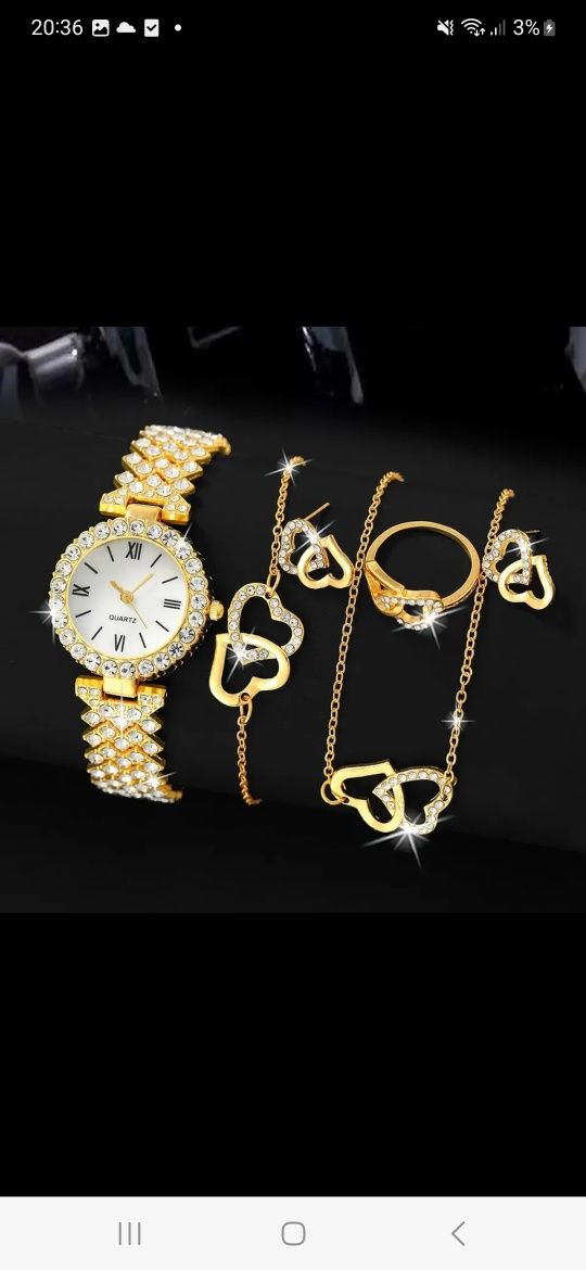 Nowy zestaw biżuterii damskiej złotej z cyrkoniami biżuteria z sercami
