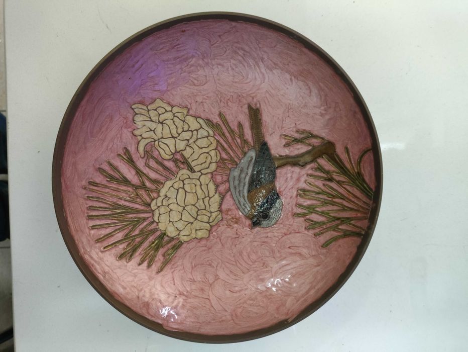 Tigela de latão esmaltada Antiga Omsons 20 cm diametro