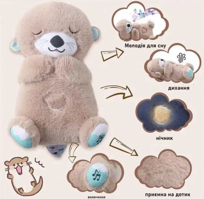 Мʼяка плюшева інтерактивна іграшка-нічник Дихаюча видра Выдра дышащая
