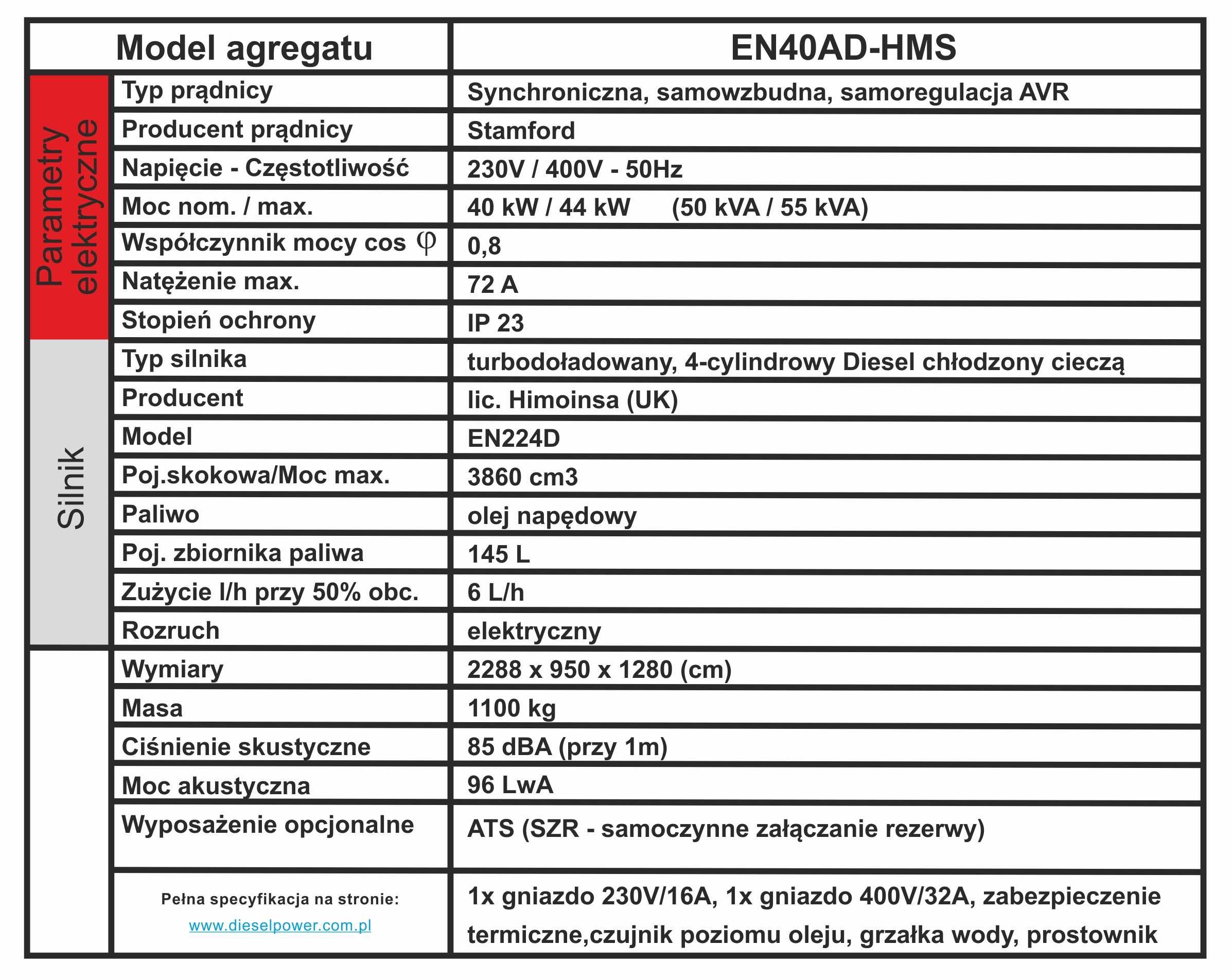 Agregat prądotwórczy 40kW 44kW (50/55kVA) Himoinsa diesel SZR AVR nowy