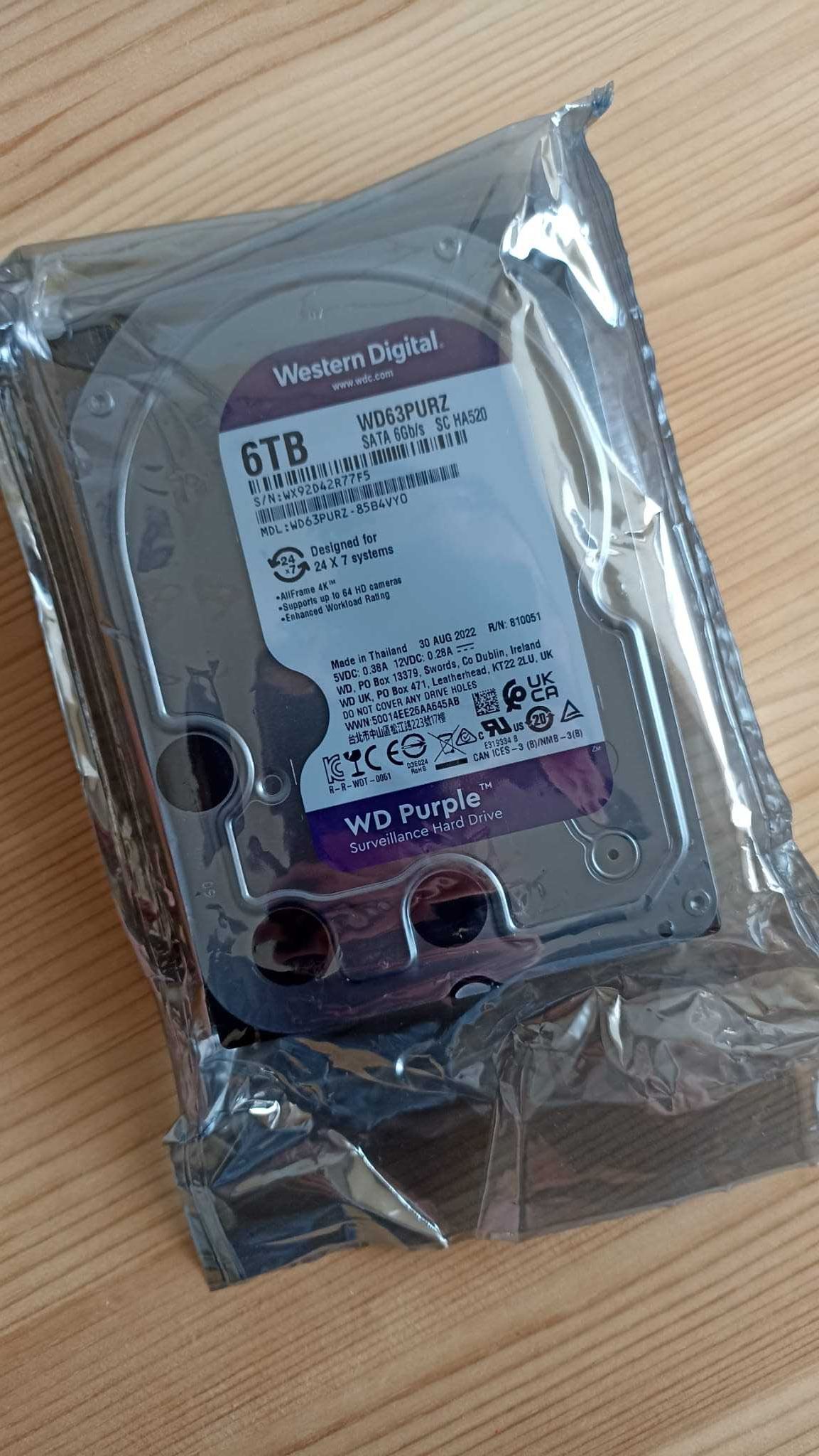 Disco Externo WD PURPLE 6TB Novo