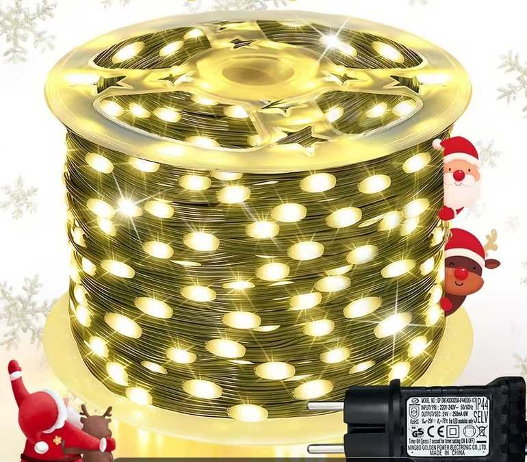 Lampki choinkowe 500 led 50m światełka drucik ryż szpula ciepły biały