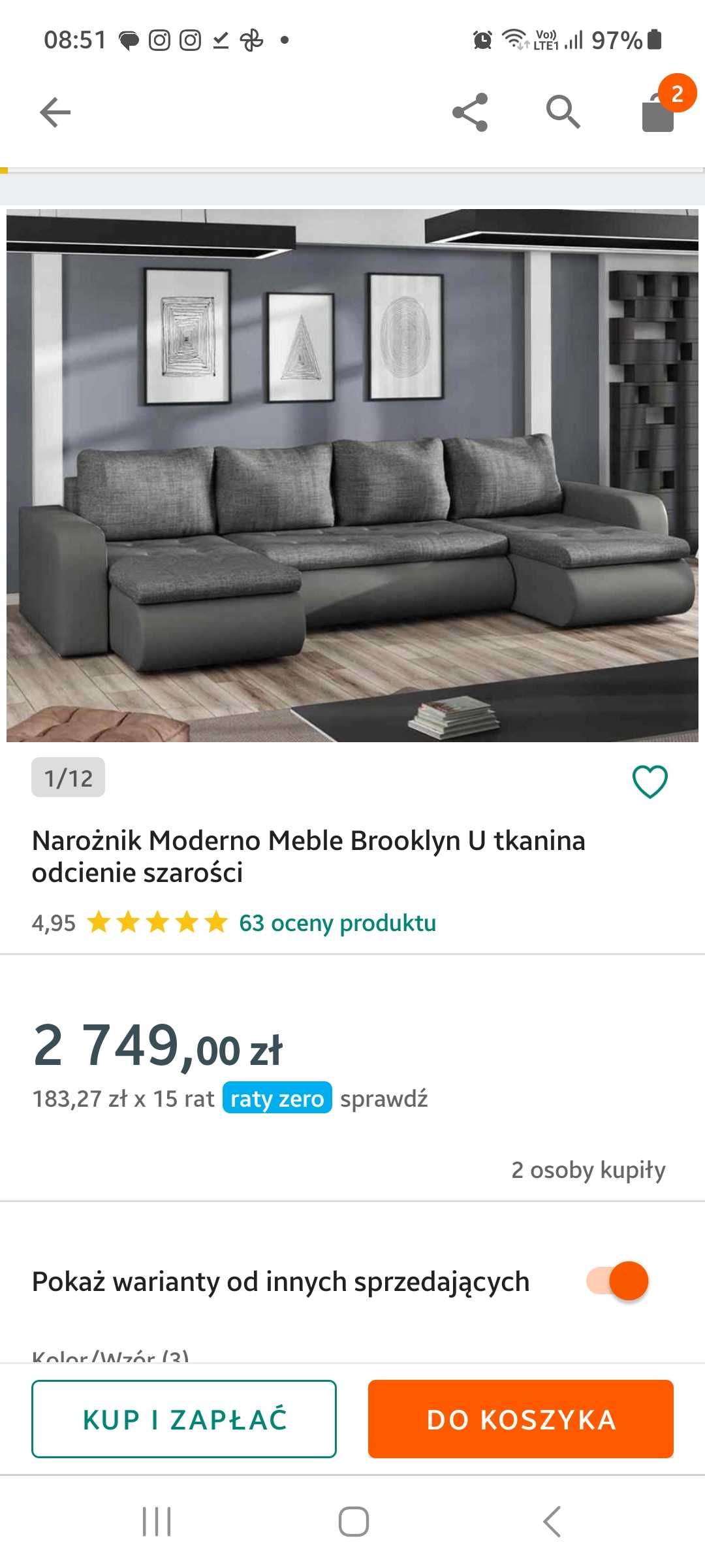 Narożnik litera U z funkcja spania