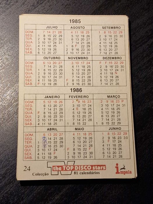 Calendários Bolso Coleção TV The TOP DISCO stars